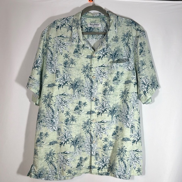 Tommy Bahama The Coconut Point Green & Blue Palm Tree Hawaiian Button-Down Shirt - Picture 1 of 6